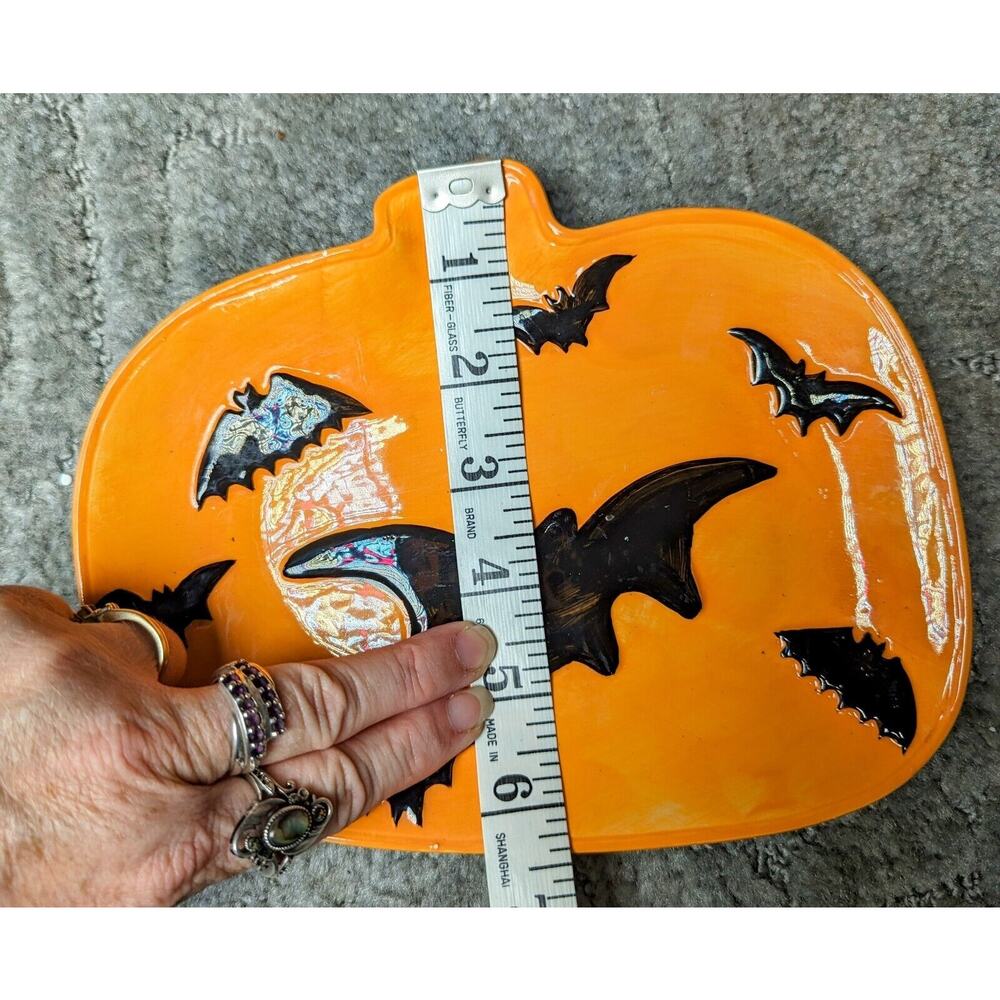 Halloween Bat Candy Dish 2008 HALLOWEEN DECOR orange pumpkin black bats 8x6.5 in - Picture 4 of 5